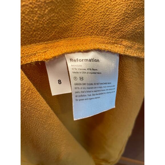 Reformation Women 8 Noha Tiegan Dress Mustard Yellow Mini Dress Side Slit - Picture 12 of 13